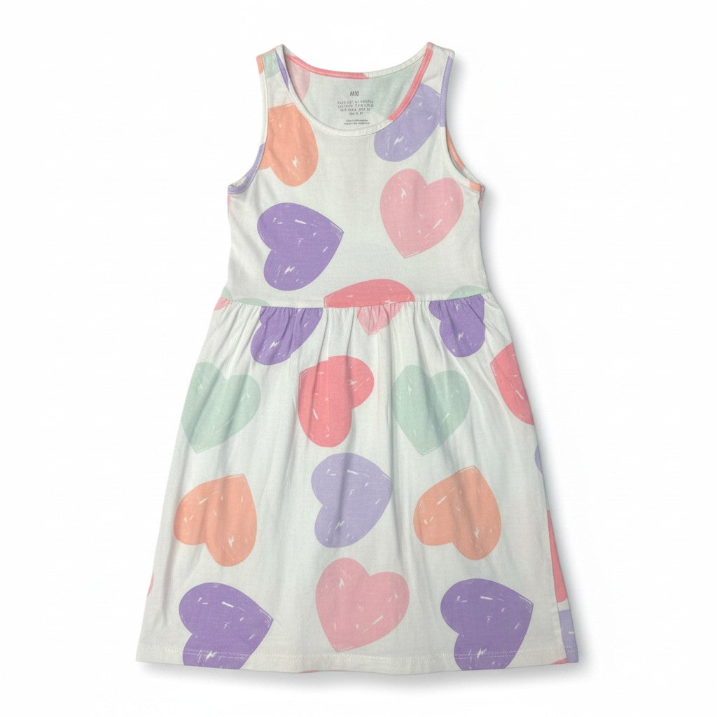 Vestido H&M Blanco Estampado Corazones de Colores 5-6 años - NÜVA