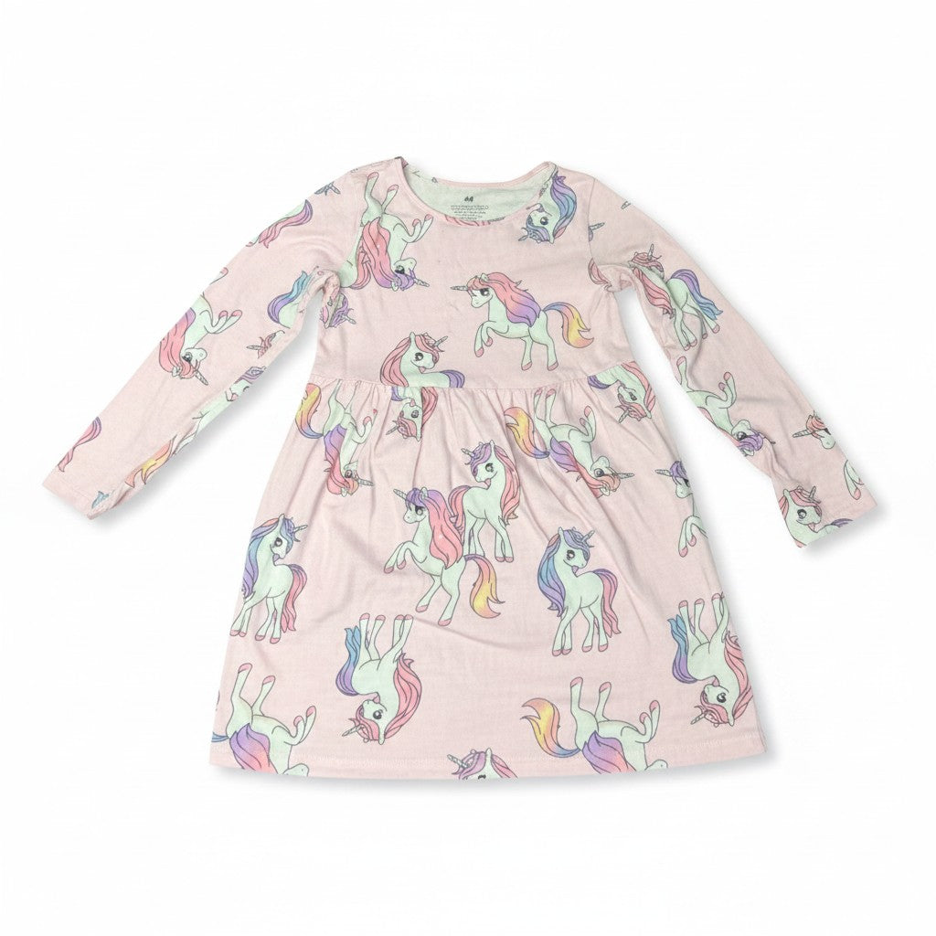 Vestido H&M Rosado Estampado Unicornio Manga Larga 6-7 años - NÜVA